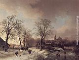 Barend Cornelis Koekkoek Wall Art - Figures in a Winter Landscape